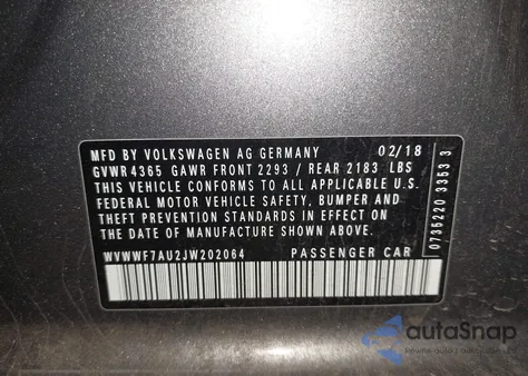 2018 Volkswagen Golf R 2.0T W/Dcc Navigation z USA, uszkodzony, nr VIN WVWWF7AU2JW202064